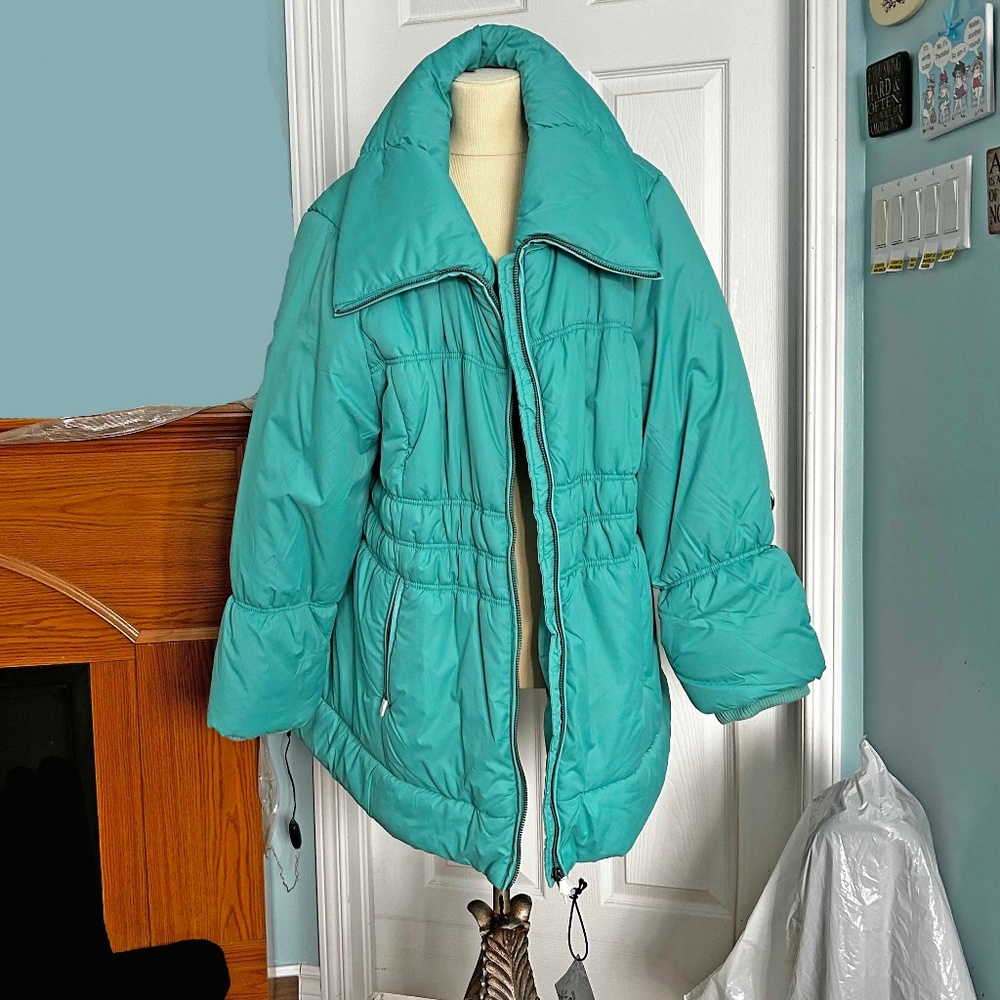 PARKA, COLOUR: AQUAMARINE, SIZE 4X, VERY COLD WEATHER, FRONT ZIP, PILLOW COLLAR,